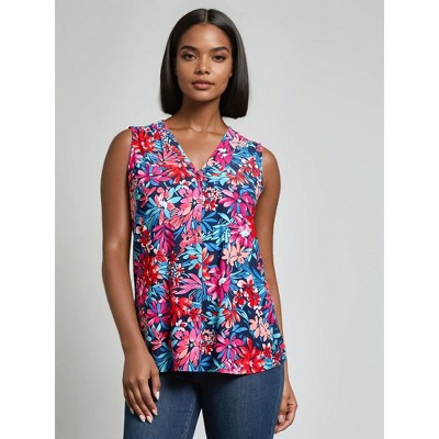 Jones New York Sleeveless V-Neck Pleat Front Blouse