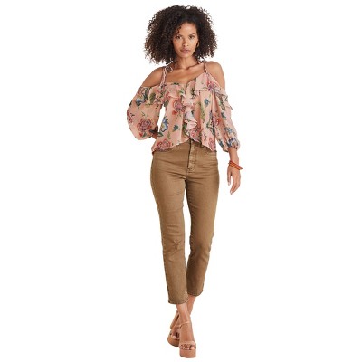 VENUS Womens Chiffon Cold Shoulder Top