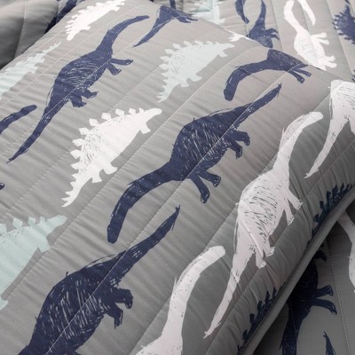 Navy and Gray Dinosaur Reversible Twin Microfiber Quilt Set