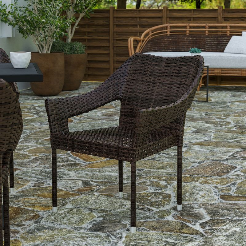 Merrick Lane Weather Resistant Indoor/Outdoor Stacking Patio Dining Chair with Steel Frame and PE Rattan, 2 of 12