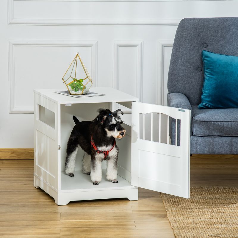 PawHut Furniture Stylish Dog Kennel, Wooden & Wire End Table with Lockable Door, Miniature Size Pet Crate Indoor Puppy Cage, 3 of 7