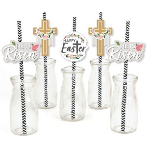 Big Dot of Happiness Religious Easter - Paper Straw Decor - Christian Holiday Party Striped Decorative Straws - Set of 24 - 1 of 4