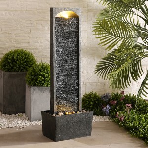 Teamson Home 38.5" Faux Slate Contemporary Outdoor LED Waterfall Fountain with Pebble Base, Red Rock - 1 of 4