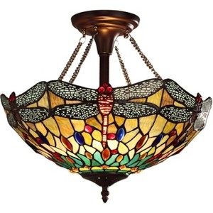Chloe Lighting Empress Tiffany-Style Dark Bronze 2 Light Semi-Flush Ceiling Light 16" Wide - 1 of 3