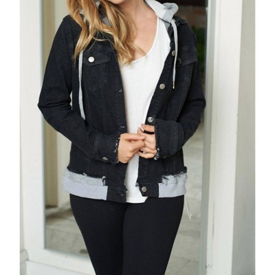 Women's Jean Jacket With Removable Hood - White Birch