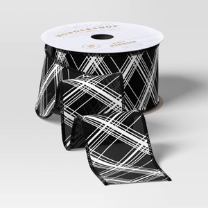 45' Christmas Fabric Ribbon Black White Plaid - Wondershop™ - 1 of 3