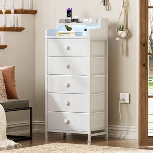 WOWLIVE 5 Drawer Dresser With 2-Tier Open Shelf, Dresser With Power Outlet & LED - 1 of 4