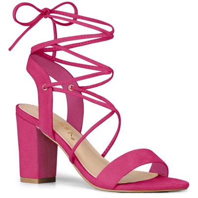 Allegra K Women's Back to College Lace Up Block High Heels Sandals
