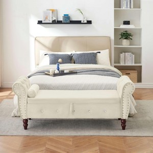 VYNXARIA 63.38"Velvet Multifunctional Storage Rectangular ottoman bench Comes with crystal buckle Solid Wood Legs with 1 Pillow - 1 of 4