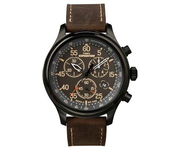 Men's Timex Expedition&#174; Field Chronograph Watch with Leather Strap - Black/Brown T49905JT