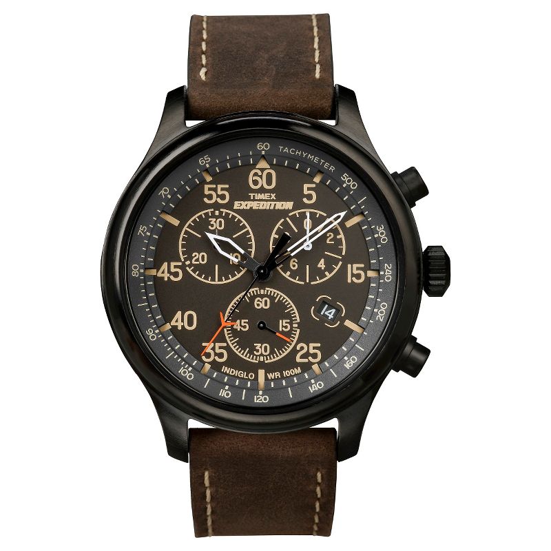 Men&#39;s Timex Expedition Field Chronograph Watch with Leather Strap - Black/Brown T49905JT, 1 of 4