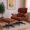 HomeRoots 27" Brown and Light Brown Tufted Genuine Leather Swivel Lounge Chair With Ottoman - 2 of 4