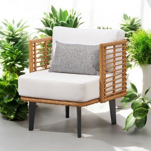 Mshliw Nic Club Chair, Modern Wicker Outdoor Chair with Acacia Wood Legs, Water-Resistant Cushions, Ideal for Patio and Garden - 1 of 4