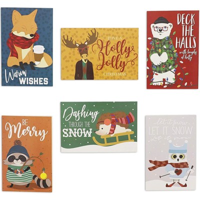 48 Pack (8 of Each) Cute Woodland Animal Christmas Cards with Envelopes, 4 x 6 inches, 6 Assorted Designs Merry Xmas Festive Themed Greeting Cards