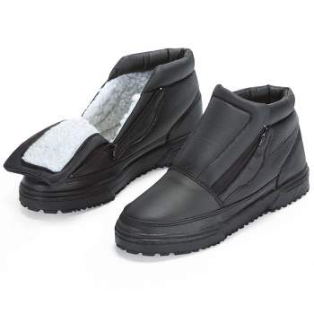 Collections Etc Water Resistant Fleece Insulated Snow Boots with Flip-Out Ice Grippers and Skid-Resistant Soles