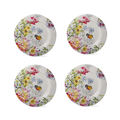 Floral Butterfly Melamine Dinner Plates, 11-inch, Set of 4