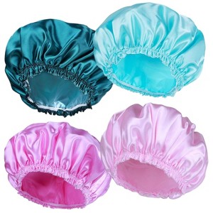 4 PCS Shower Caps for Women, Bath Caps, Double Waterproof Layers Shower Cap, - 1 of 4