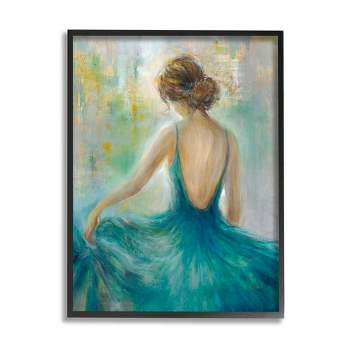 Stupell Industries Woman Green Dress Painting Framed Giclee Art