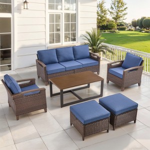 Belord Patio Furniture Set with 47.2" Coffee Table, All Weather Wicker Outdoor Furniture with High Back Patio Chairs, Outdoor Couch and Ottoman - 1 of 4