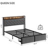 Queen Size Bed Frame with Storage Headboard and 2 Drawers, Platform Metal Queen Bed Frame with LED Lights and Charging Station - 2 of 4