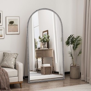 PAGED Iron Arched Full Length Mirror,Leaning Floor Full Body Mirror with Supporting Feet,Suitable for Dressing Room,Cloakroom - 1 of 4
