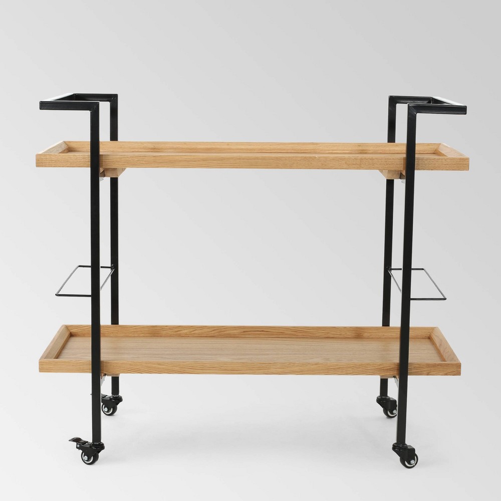 Gerard Industrial Wooden Bar Cart - Natural: Christopher Knight Home, Mobile Serving Station with Locks