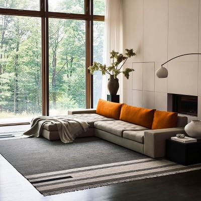 Black and Beige Tufted Wool Striped 4' x 6' Area Rug