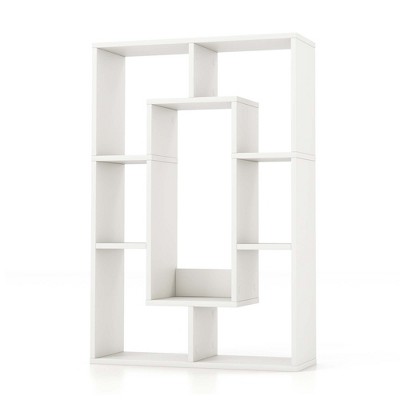 White Geometric 7-Cube Wood Bookshelf with Anti-Toppling Device