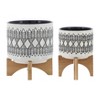 Set of 2 Geometric Ceramic Planters on Wooden Stand Gray - Sagebrook Home: Indoor/Outdoor Decorative Pot Set - 2 of 4