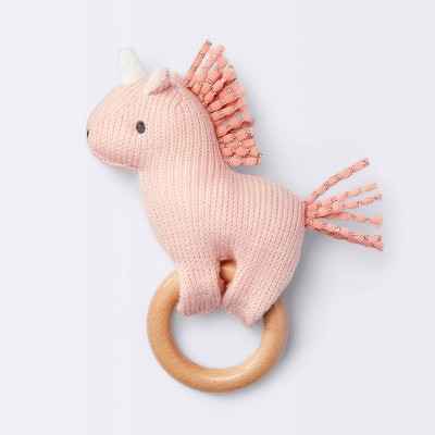 Image of Knit Rattle on Wood Ring - Unicorn - Cloud Island™