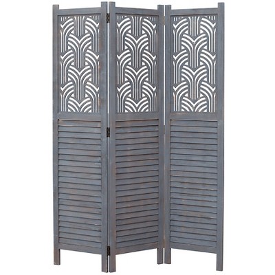 3 Panels Room Divider Rustic Wood W  Decorative Cutout Grey Color : Target