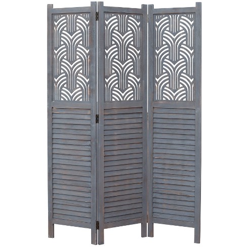 4 Panel Black Floral Accented Screen Room Divider With Wood Frame And Shoji  Paper : Target