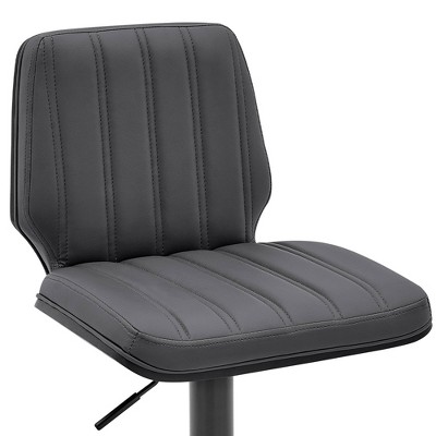 Contemporary Gray Faux Leather & Black Metal Adjustable Swivel Bar Stool