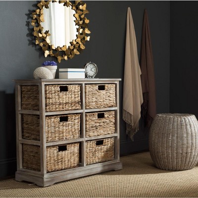 Vintage White 6-Basket Wicker Storage Chest