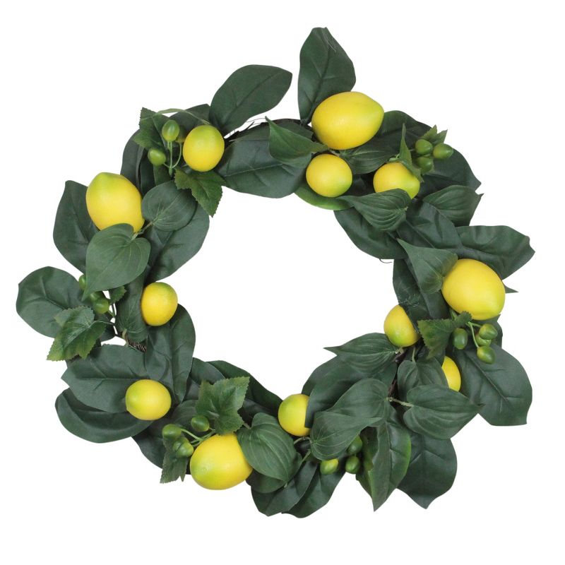 Northlight Lemon and Foliage Artificial Wreath, Yellow 22-Inch, 1 of 6