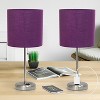 Simple Designs 2pk Sleek Slender Brushed Steel Table Lamp Purple Shade - 4 of 4