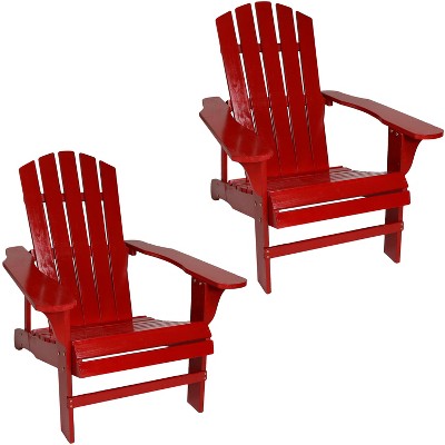 Sunnydaze Outdoor Coastal Bliss Painted Fir Wooden Lounge Backyard Patio Adirondack Chair - Red - 2pk