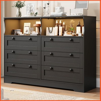 Homhougo Dresser for Bedroom, Large Dresser with 6 Drawer, 55 Inch Tv Stand Dressers, Wide Dressers & Chests of Drawers Black