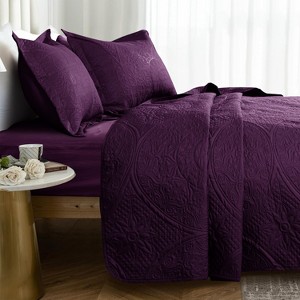 3 Piece Quilt Set Coverlet With Shams Floral Pattern Bedspread Set Bedding Set for All Seasons - Cotton Passion - 1 of 4