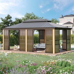 EROMMY 20 Ft. W X 12 Ft. D Outdoor Hardtop Gazebo, Double Top