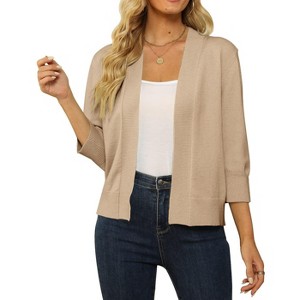 Women's 3/4 Sleeve Cropped Cardigan Sweater Open Front Short Shrugs Cardigans Lightweight Sweaters - 1 of 4