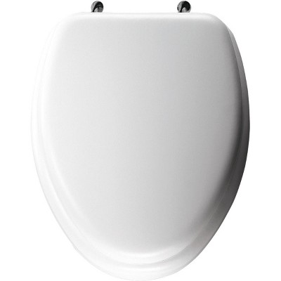 Elongated White Padded Vinyl Toilet Seat with Chrome Hinges