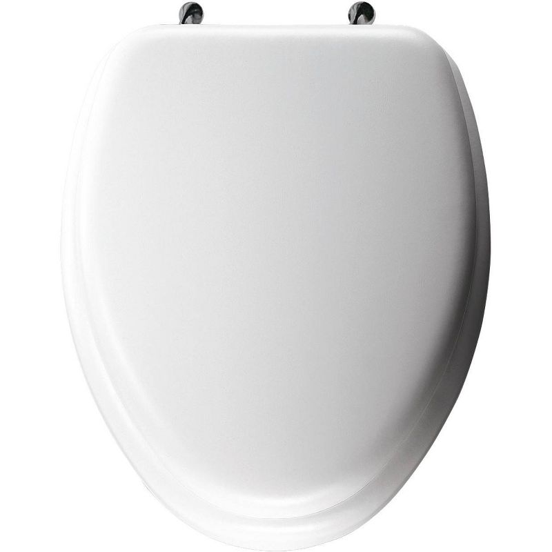 Elongated Cushioned Vinyl Toilet Seat Never Loosens Chrome Hinges White - Mayfair by Bemis, 3 of 5