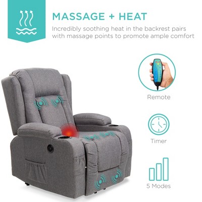 Gray Linen Electric Power Lift Recliner with Massage and Heat