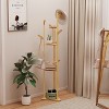 2 In1 Large Heavy Duty Bamboo Coat Rack Freestanding Clothes Hall Tree Corner Stand with 3 Tier Storage Shelf & 7 Hooks for Bedroom - 3 of 4