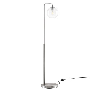 Modway Silo Glass Globe Glass and Metal Floor Lamp - Transparent Shade, Black Power Cord With Floor Switch - 1 of 4