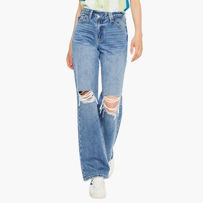 KanCan Essentials Women's Debra High Rise 90's Criss Cross Straight Jeans