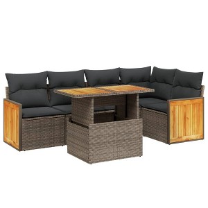vidaXL Garden Sofa Set Gray Poly Rattan 6 Piece Set Adjustable Feet - 1 of 4