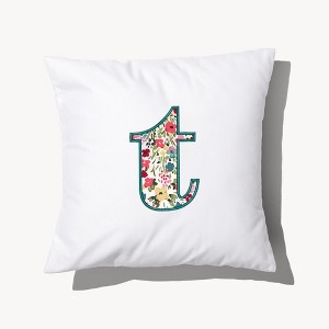 Personalization Mall Boho Floral Initial Embroidered Applique Throw Pillow - 1 of 3