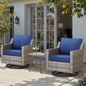 Belord 3-Piece Patio Furniture Set, High Back Swivel Chairs Set of 2 with Side Table, All-Weather Outdoor Table and Chairs Set for Porch Balcony - 1 of 4